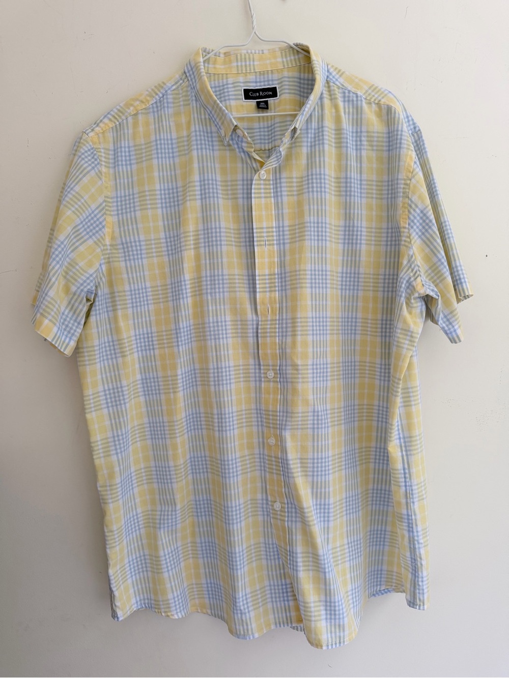 Men’s Club Room plaid short sleeve button up shirt XXL yellow blue summer casual